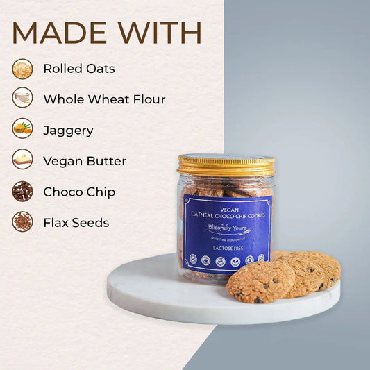 Vegan Oatmeal Choco chip Cookies Blissfully Yours